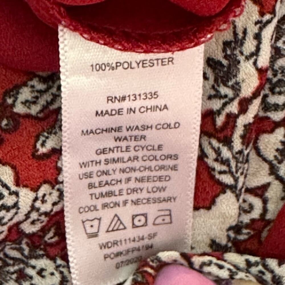 Nine Britton Dress Annika Red Burgundy Floral V-Neck Long Sleeve Tiered Large - Picture 12 of 13